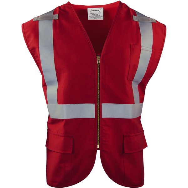 Ironwear Flame-Resistant Safety Vest Class 2 w/ Zipper & Radio Tabs (Red/Small) 1255FR-RZ-RD-SM